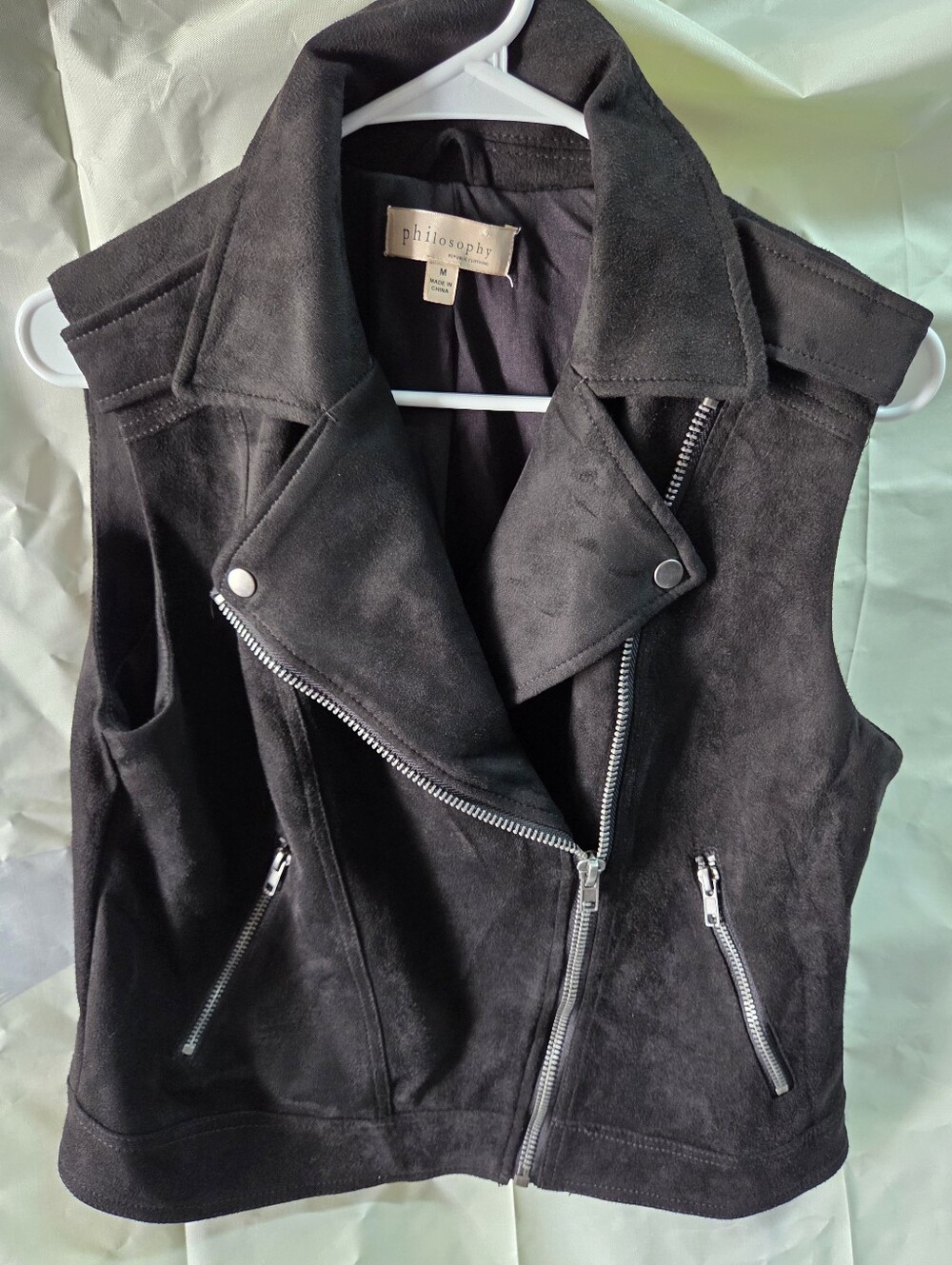 Philosophy Black Suede-Look Moto Vest